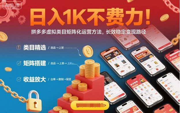 日入1K不费力！拼多多虚拟类目矩阵化运营方法，长效稳定变现路径-幼小初高学社