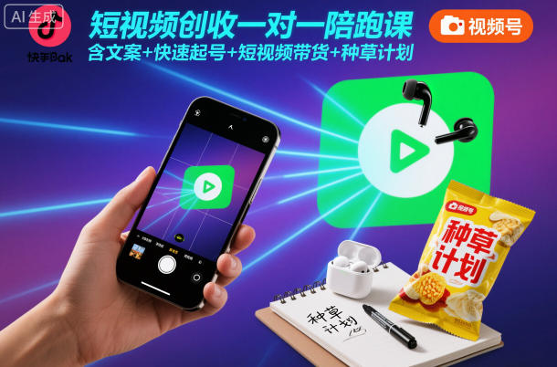 短视频创收一对一陪跑课，含文案+快速起号+短视频带货+种草计划-幼小初高学社