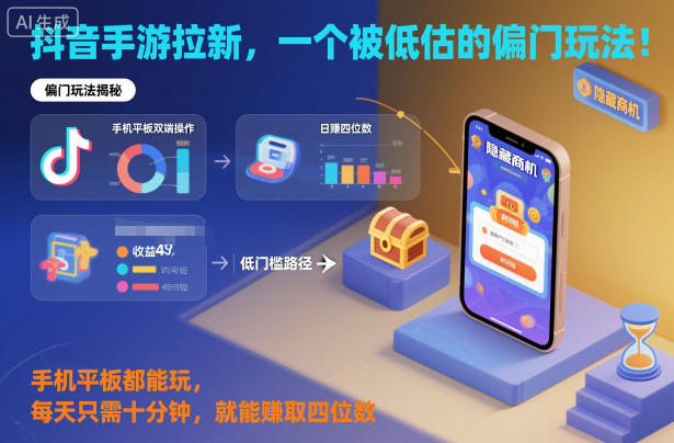 抖音手游拉新，一个被低估的偏门玩法！手机平板都能玩，每天只需十分钟，就能賺取四位数【揭秘】-幼小初高学社