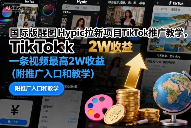 国际版醒图Hypic拉新项目TikTok推广教学，一条视频最高2W收益(附推广入口和教学)-幼小初高学社