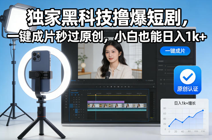 独家黑科技撸爆短剧，一键成片秒过原创，小白也能日入1k+【揭秘】-幼小初高学社