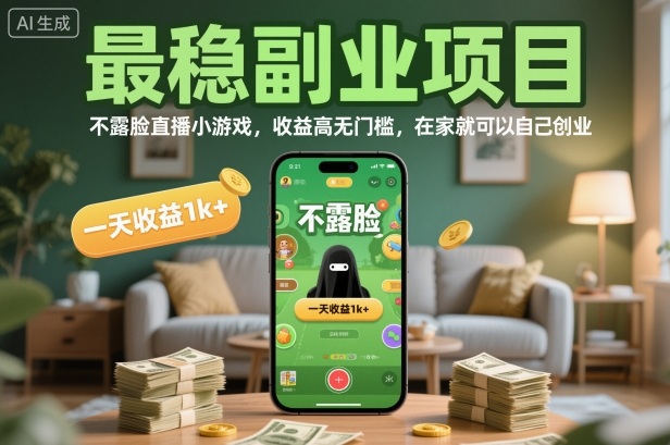 最稳副业项目，不露脸直播小游戏，收益高无门槛，一天收益1k+，在家就可以自己创业【揭秘】-幼小初高学社