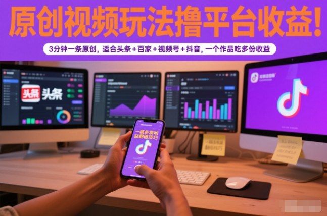 原创视频玩法撸平台收益，3分钟一条原创，适合头条+百家+视频号+抖音，一个作品吃多份收益-幼小初高学社