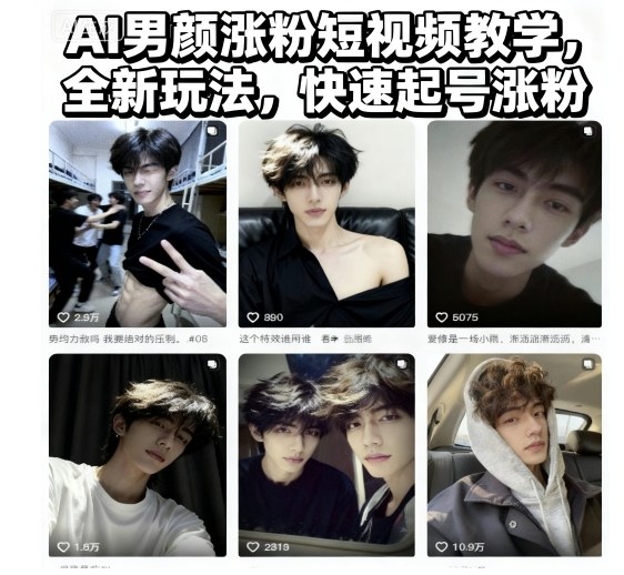 AI男颜涨粉短视频教学，全新玩法，快速起号涨粉-幼小初高学社