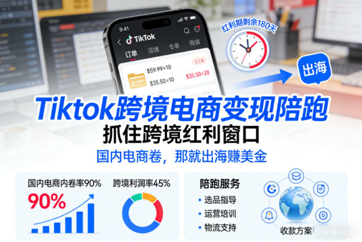 Tiktok跨境电商变现陪跑，抓住跨境红利窗口，国内电商卷，那就出海賺美金-幼小初高学社