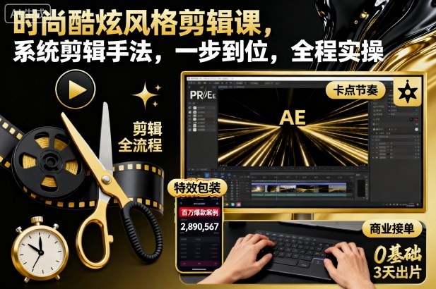 时尚酷炫风格剪辑课，系统剪辑手法，一步到位，全程实操-幼小初高学社