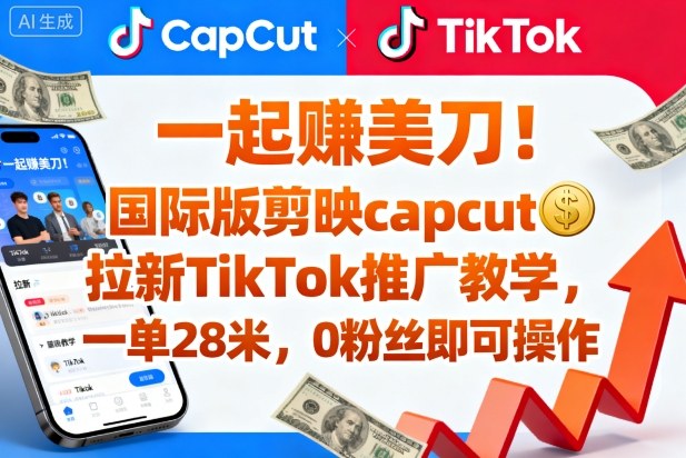 一起賺美刀！国际版剪映capcut拉新TikTok推广教学，一单28米，0粉丝即可操作(附推广入口和教学)-幼小初高学社