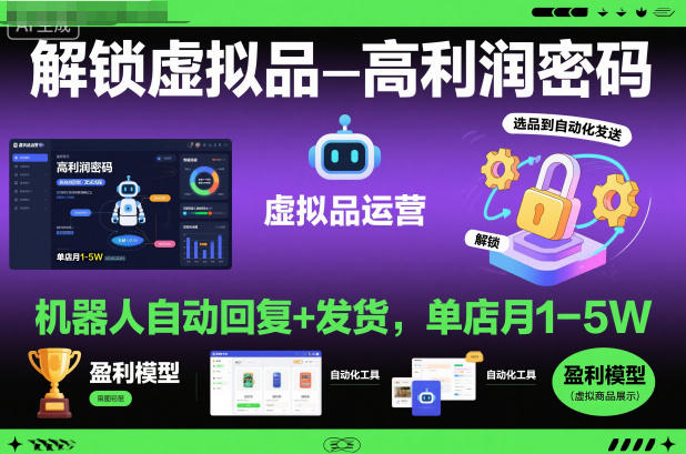 解锁虚拟品高利润密码：机器人自动回复+发货，单店月1-5W【揭秘】-幼小初高学社