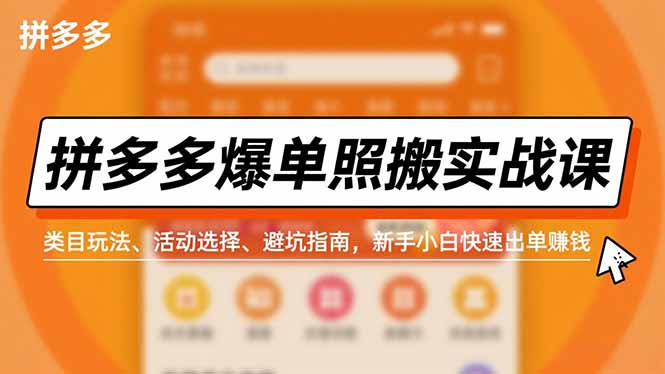 拼多多爆单照搬实战课，类目玩法、活动选择、避坑指南，新手小白快速出单赚钱-幼小初高学社