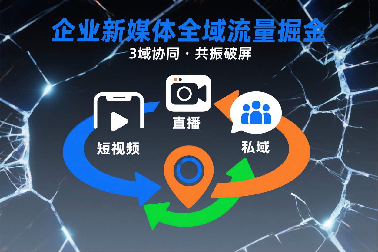 短视频全域商业模式，企业新媒体全域流量掘金，3域协同，共振破屏，短视频-直播-私域-地域-幼小初高学社