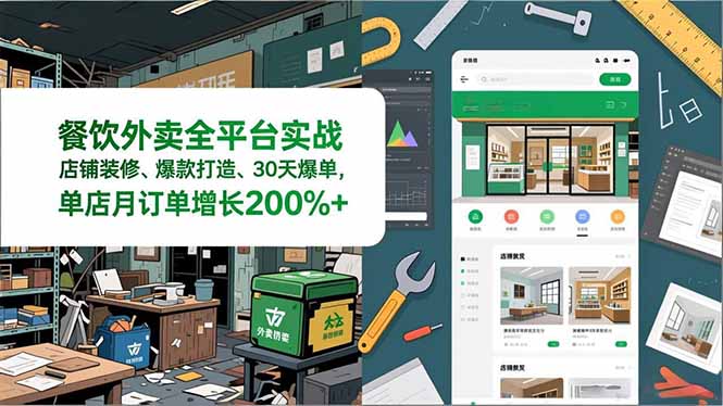 餐饮外卖全平台实战，店铺装修、爆款打造、30天爆单，手把手教学，单店月订单增长200%+-幼小初高学社