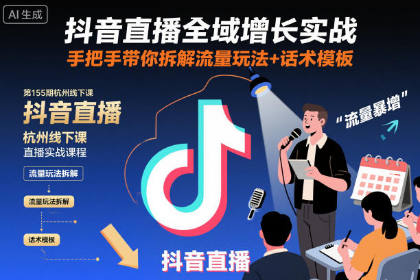 抖音直播全域增长实战第155期杭州线下课，手把手带你拆解流量玩法+话术模板-幼小初高学社