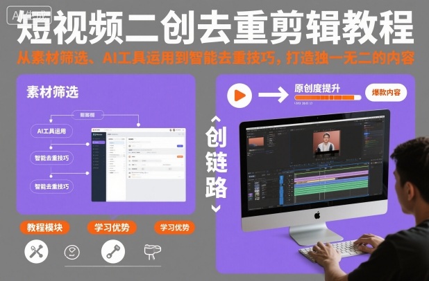 短视频二创去重剪辑教程，从素材筛选、AI工具运用到智能去重技巧，打造独一无二的内容-幼小初高学社