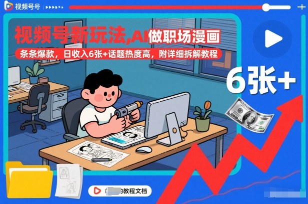 视频号新玩法，AI做职场漫画，条条爆款，日收入6张+话题热度高，附详细拆解教程-幼小初高学社