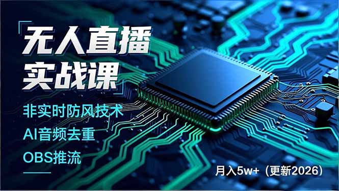无人直播实战课，非实时防风技术、AI音频去重、OBS推流，建立技术壁垒，月入5w+(更新2026-幼小初高学社