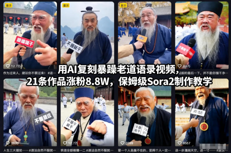 用AI复刻暴躁老道语录视频，21条作品涨粉8.8W，保姆级Sora2制作教学-幼小初高学社