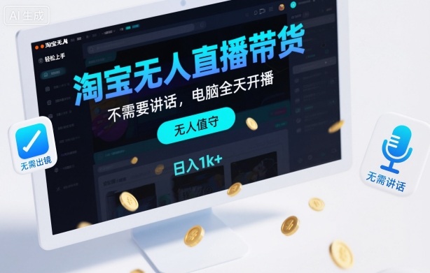 淘宝无人直播带货，不需要出镜，不需要讲话，电脑全天开播，轻松上手，日入1k+【揭秘】-幼小初高学社
