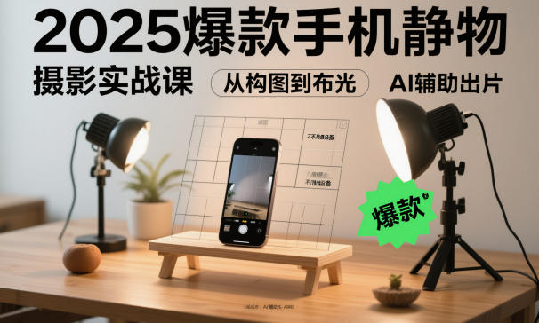 2025爆款手机静物摄影实战课，从构图到布光，不用贵设备，AI辅助出片-幼小初高学社