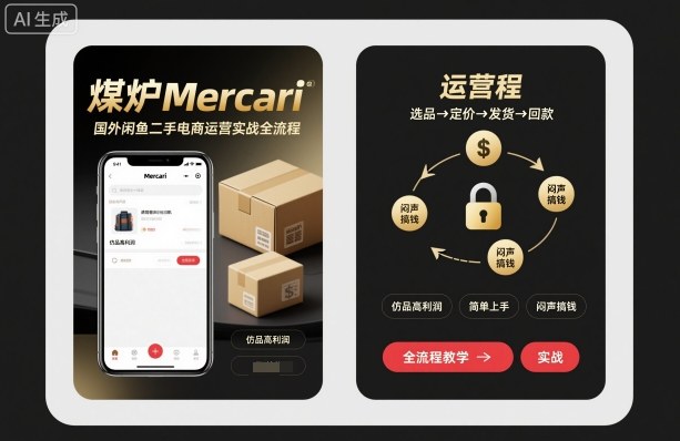 煤炉Mercari国外闲鱼二手电商运营实战全流程，仿品高利润，简单上手，闷声搞钱-幼小初高学社