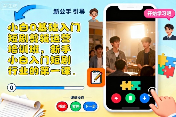 小白0基础入门短剧剪辑运营培训班，新手小白入门短剧行业的第一课-幼小初高学社