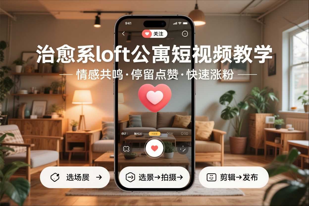 治愈系loft公寓短视频制作教学，情感共鸣引停留点赞关注，快速起号涨粉-幼小初高学社