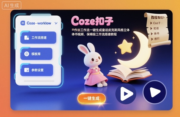Coze扣子工作流一键生成童话皮克斯风格立体书视频，保姆级工作流搭建教程-幼小初高学社