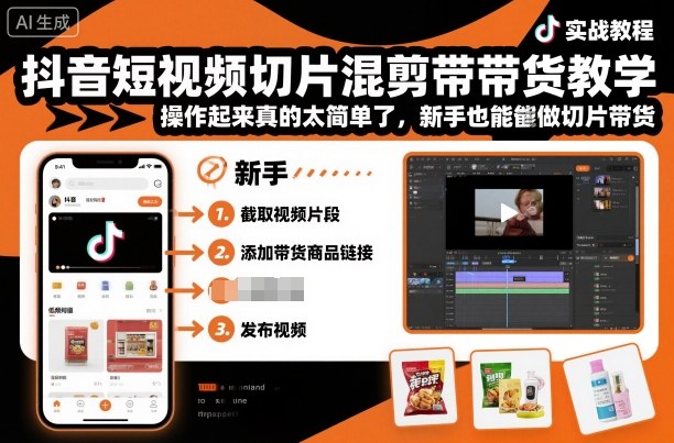 抖音短视频切片混剪带货教学，操作起来真的太简单了，新手也能做切片带货-幼小初高学社