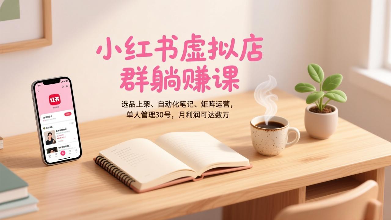 小红书虚拟店群躺赚课，选品上架、自动化笔记、矩阵运营，单人管理30号，月利润可达数万-幼小初高学社
