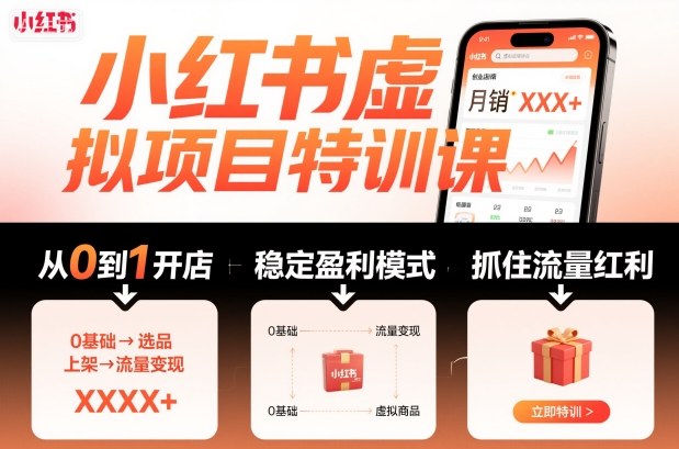 小红书虚拟项目特训课，帮你从0到1打造稳定盈利的店铺，抓住流量红利(更新9月)-幼小初高学社