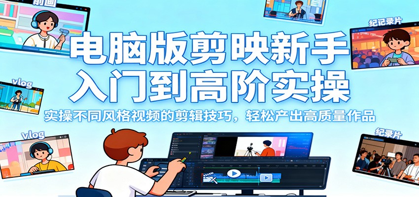 电脑版剪映新手入门到高阶实操，实操不同风格视频的剪辑技巧，轻松产出高质量作品-幼小初高学社