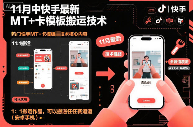 11月中快手最新MT+卡模板搬运技术，1：1搬运作品，可以搬运任何赛道(安卓手机)-幼小初高学社