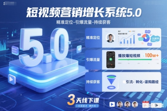 短视频营销增长系统5.0，精准定位-引爆流量-持续获客，3天线下课(音频+图片)-幼小初高学社
