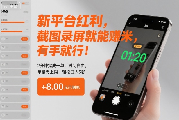 新平台红利，截图录屏就能賺米，有手就行！2分钟完成一单，时间自由，单量无上限，轻松日入5张【揭秘】-幼小初高学社
