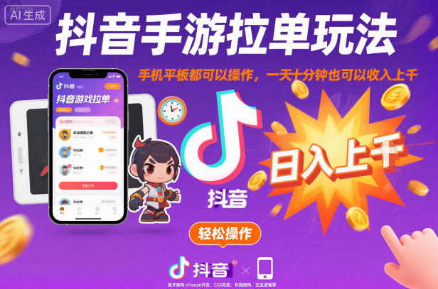 抖音手游拉单玩法，手机平板都可以操作，一天十分钟也可以收入上K【揭秘】-幼小初高学社