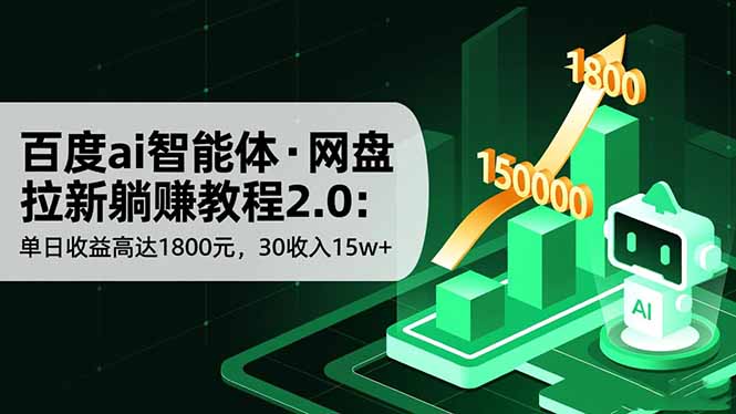 百度ai智能体·网盘拉新躺赚教程2.0：单日收益高达1800元，30收入15w+-幼小初高学社