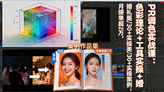 PR调色实战课：色彩理论+工具实操+婚礼医美/30+实操案例，月接单超2万-幼小初高学社
