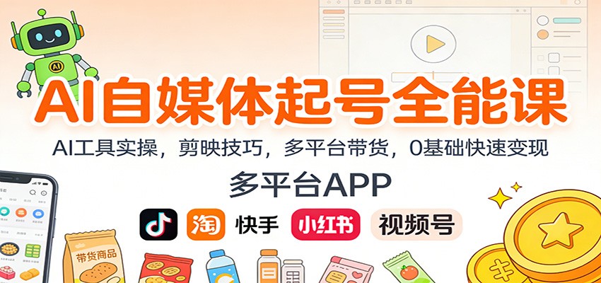 AI自媒体起号全能课：AI工具实操，剪映技巧，多平台带货，0基础快速变现-幼小初高学社
