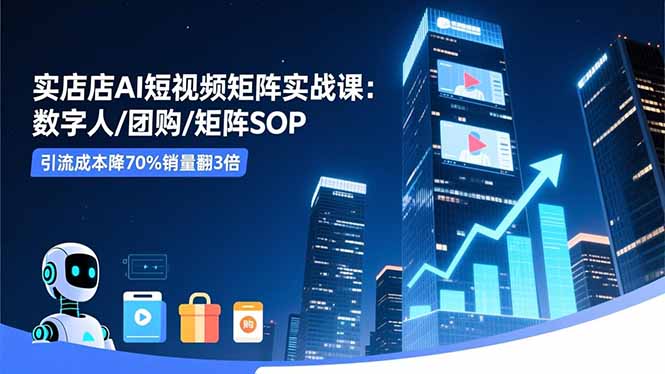 实体店AI短视频矩阵实战课：数字人/团购/矩阵SOP，引流成本降70%销量翻3倍-幼小初高学社