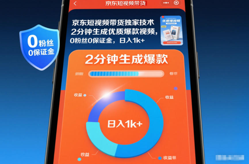 京东短视频带货独家技术，2分钟生成一条优质爆款视频，0粉丝0保证金，日入1k+【揭秘】-幼小初高学社