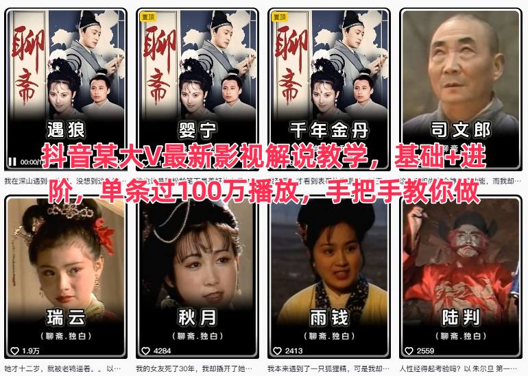 抖音某大V最新影视解说教学，基础+进阶，单条过100万播放，手把手教你做-幼小初高学社
