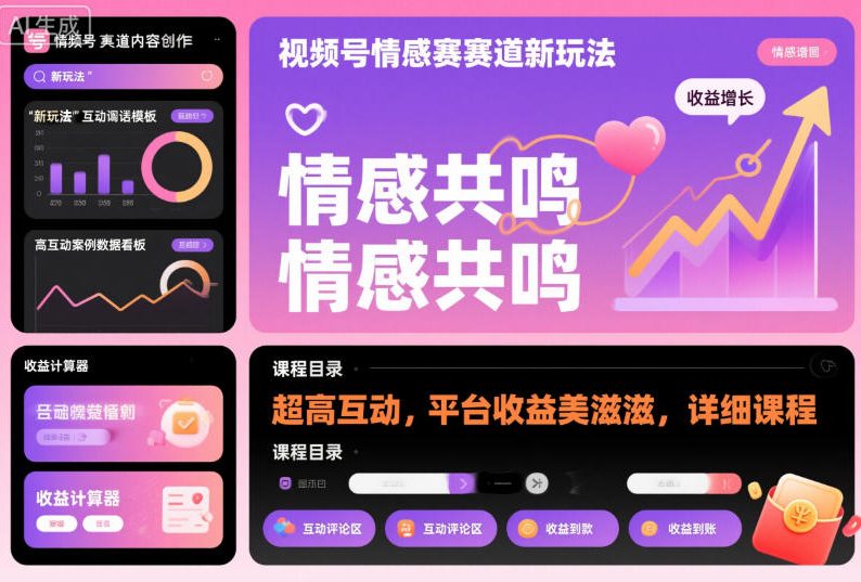 视频号情感赛道新玩法，超高互动，平台收益美滋滋，详细课程-幼小初高学社