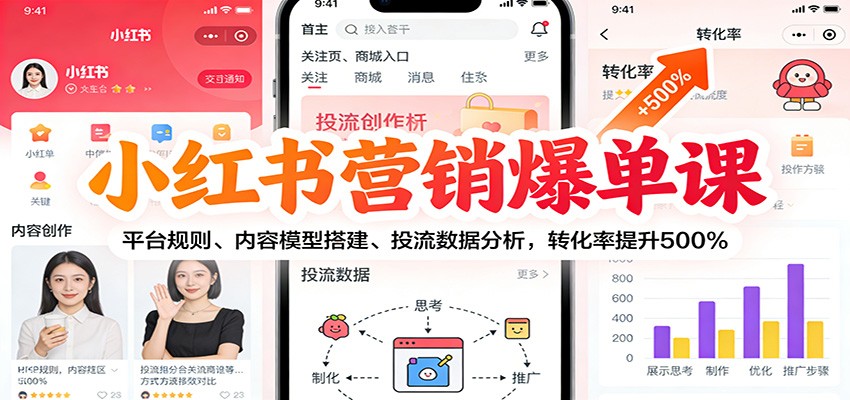 小红书营销爆单课：平台规则、内容模型搭建、投流数据分析，转化率提升500%-幼小初高学社