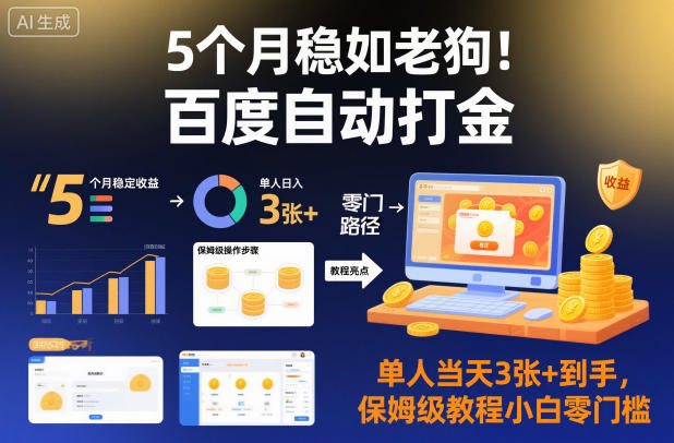 5个月稳如老狗！百度自动打金，单人当天3张+到手，保姆级教程小白零门槛【揭秘】-幼小初高学社