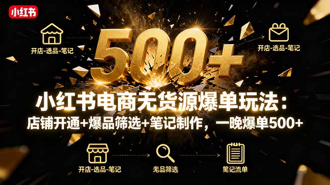 小红书电商无货源爆单玩法：店铺开通+爆品筛选+笔记制作，一晚爆单500+-幼小初高学社