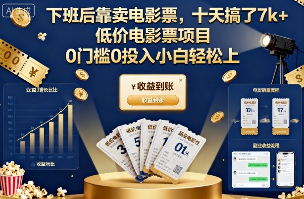 下班后靠卖电影票,十天搞了7k+,低价电影票项目,0门槛0投入小白轻松上手【揭秘】-幼小初高学社