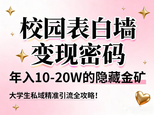 校园表白墙变现密码，年入10-20W的隐藏金矿，大学生私域精准引流全攻略！-幼小初高学社