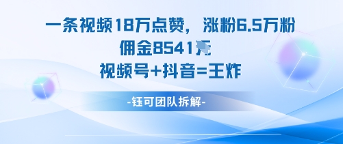一条视频18W点赞，涨粉6.5W粉佣金8541米，视频号+抖音=王炸-幼小初高学社