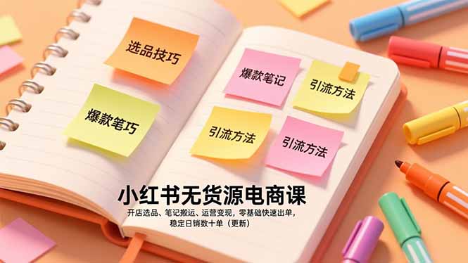小红书无货源电商课，开店选品、笔记搬运、运营变现，零基础快速出单，稳定日销数十单(更新-幼小初高学社