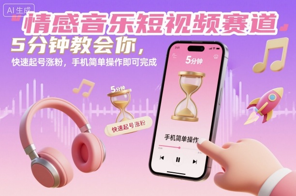情感音乐短视频赛道，5分钟教会你，快速起号涨粉，手机简单操作即可完成-幼小初高学社