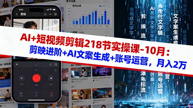 AI+短视频剪辑218节实操课-10月：剪映进阶+AI文案生成+账号运营，月入2万-幼小初高学社